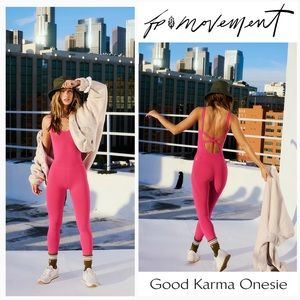 🩷 Free People Movement Good Karma Onesie in Berry - M/L w Exterior Logo NWOT